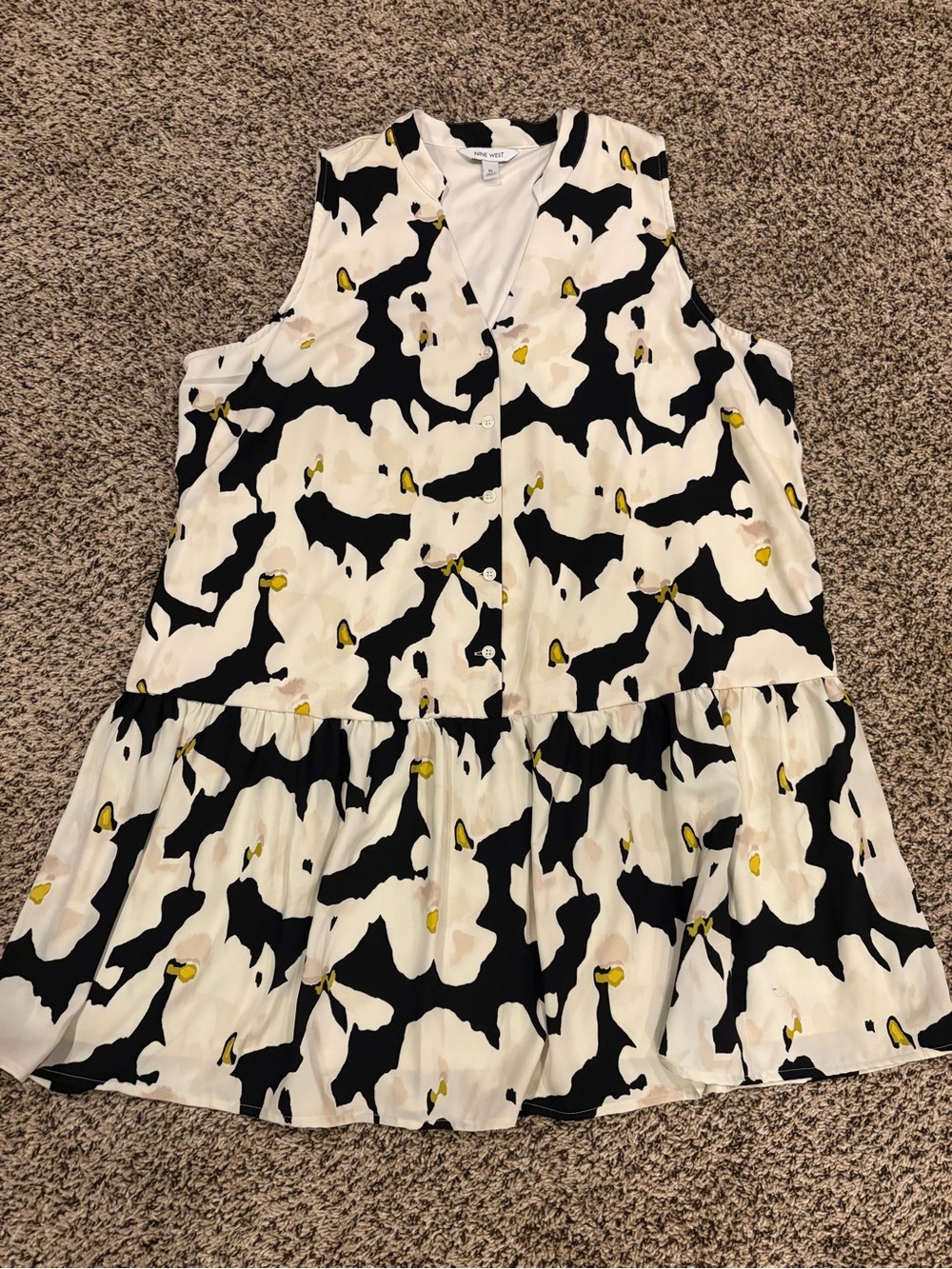 Nine West Black, White & Yellow Floral Tiered Sundress
